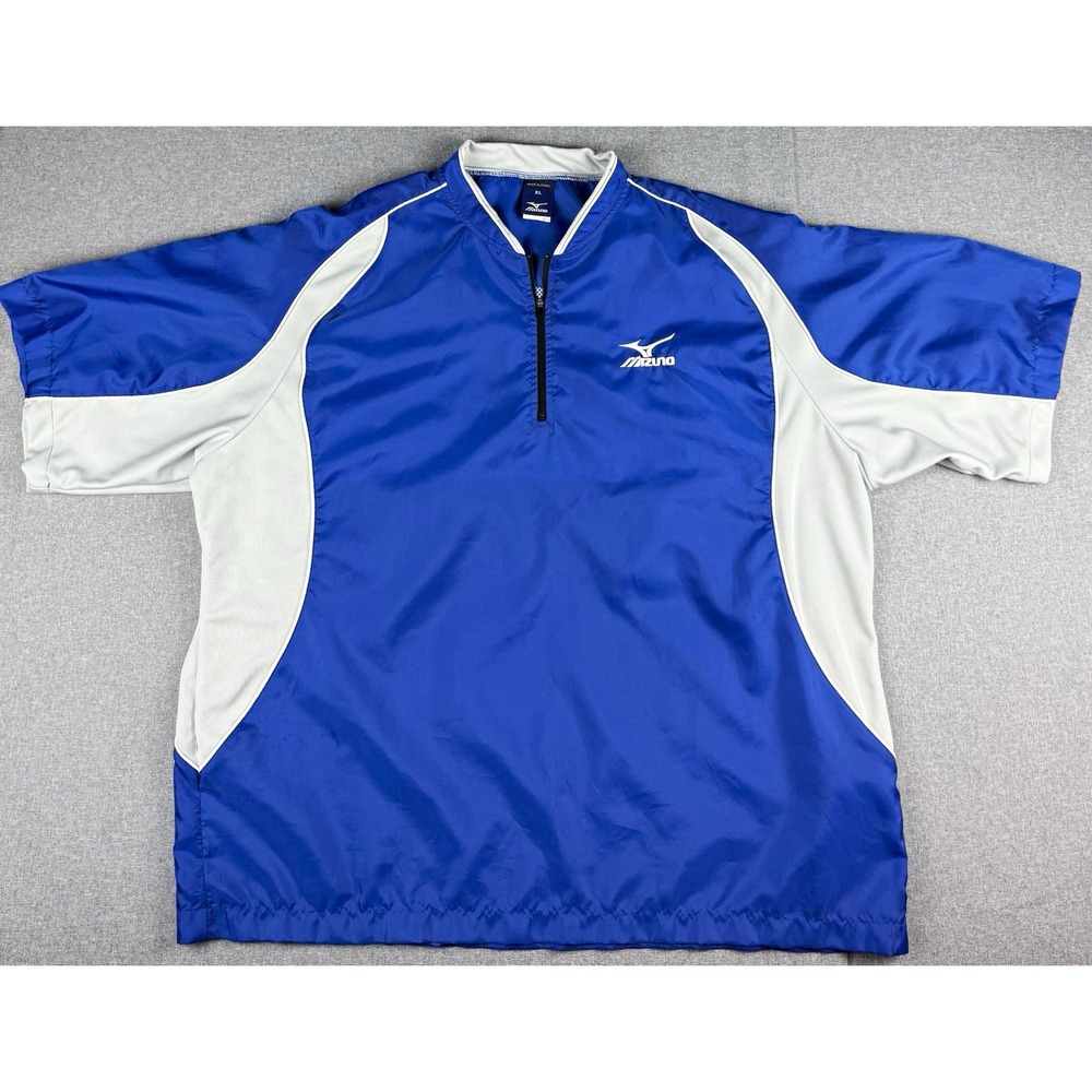 Mizuno Mens XL Baseball Pullover Jacket Blue Gray 1/4 Zip Short Sleeve